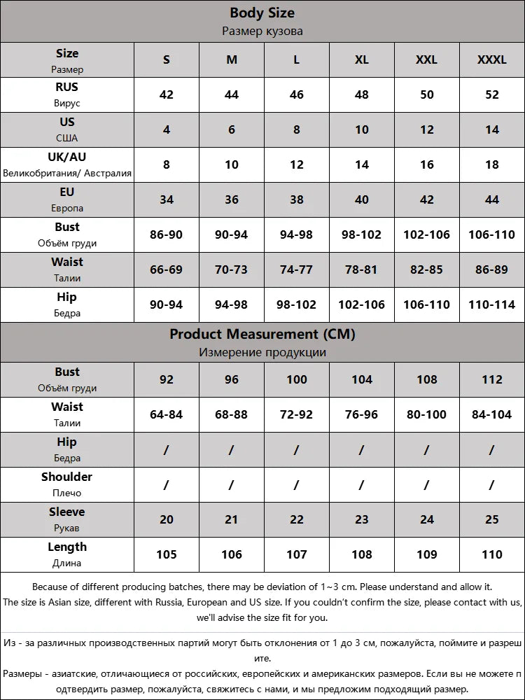 High Fashion Summerdress, size chart