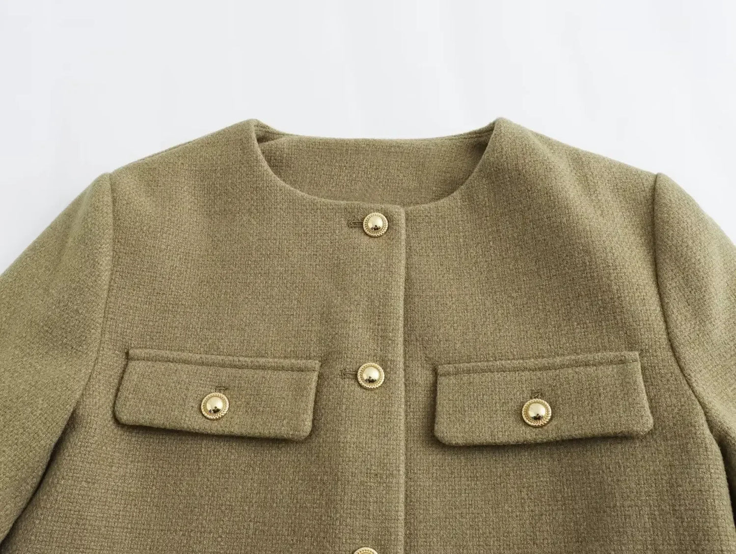 Fashion Women Textured Round Neck Short Jacket 2024