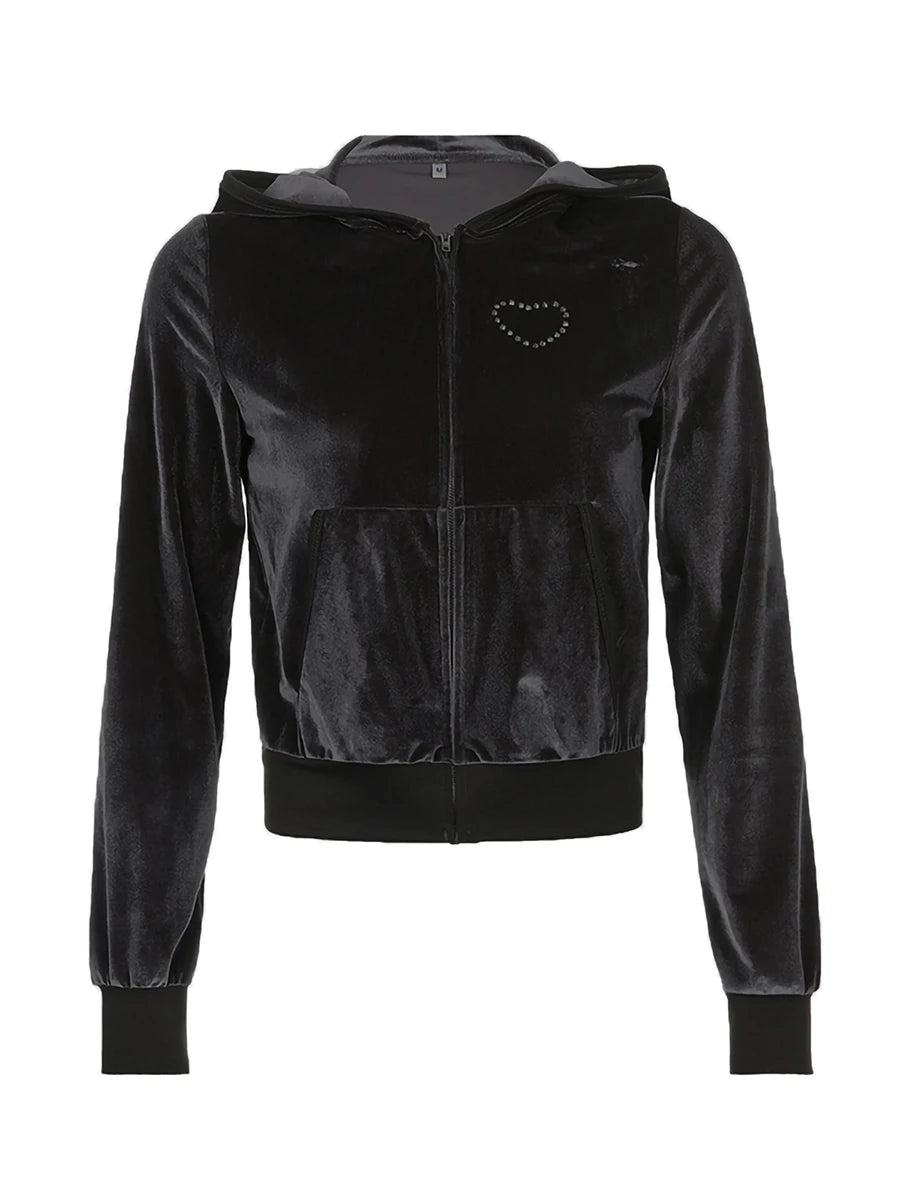 Fashion Women Long Sleeve Heart Zipper 2024