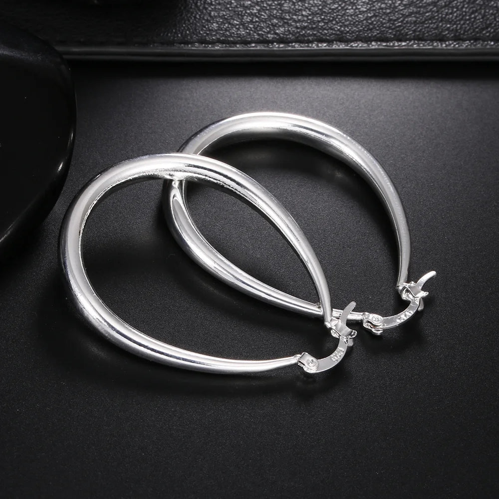 Fashion 925 Sterling Silver 41MM Elegant Smooth Circle Earrings