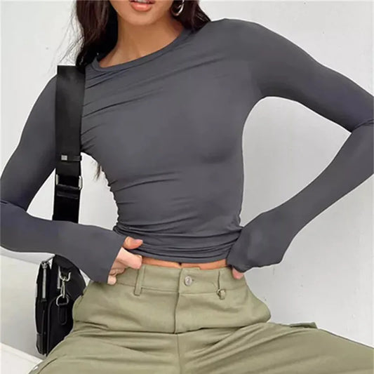 Women Solid Slim Fit Long Sleeve T-Shirt 2024