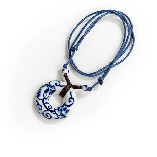 Fashion Blue And White Porcelain Ceramic Necklace 2024