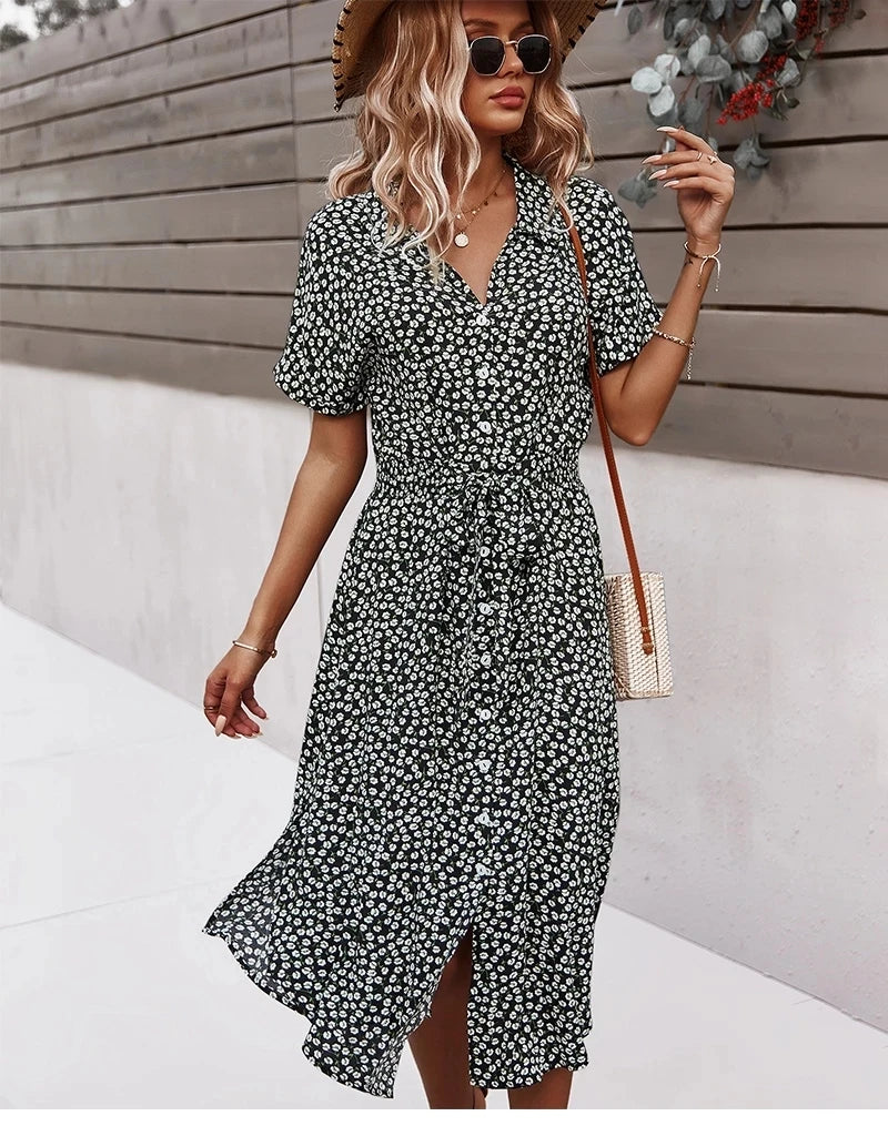 Fashion Summer Women Floral Print Dress 2024