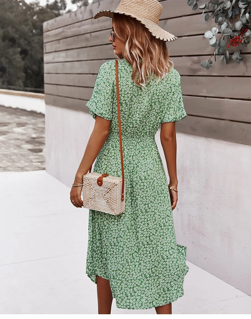 Fashion Summer Women Floral Print Dress 2024