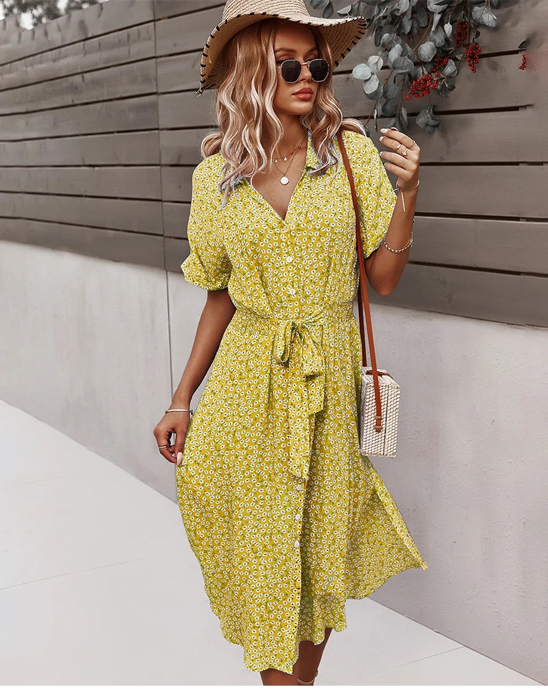 Fashion Summer Women Floral Print Dress 2024