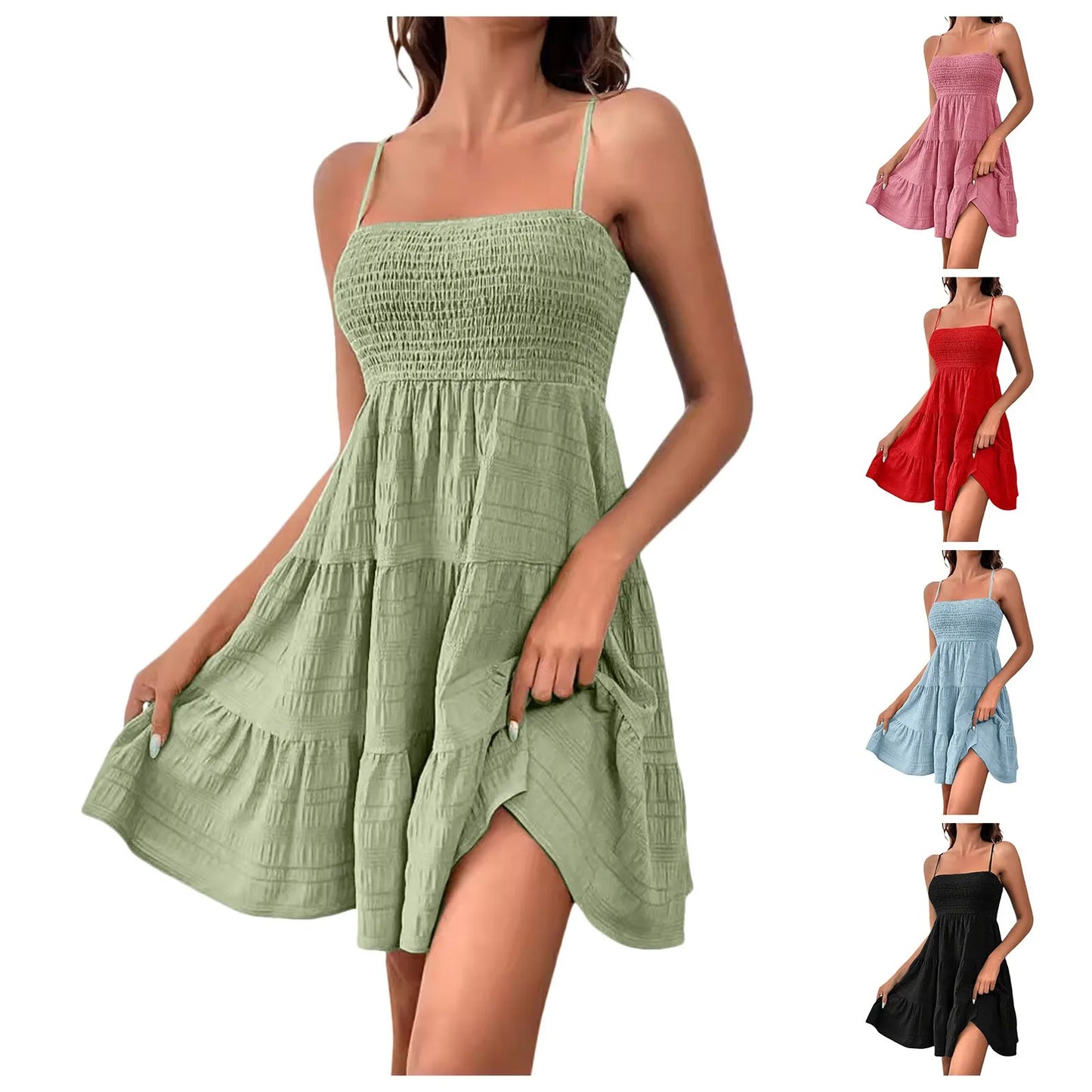 Fashion Solid Ruffle Sleeveless Summer Dress 2024