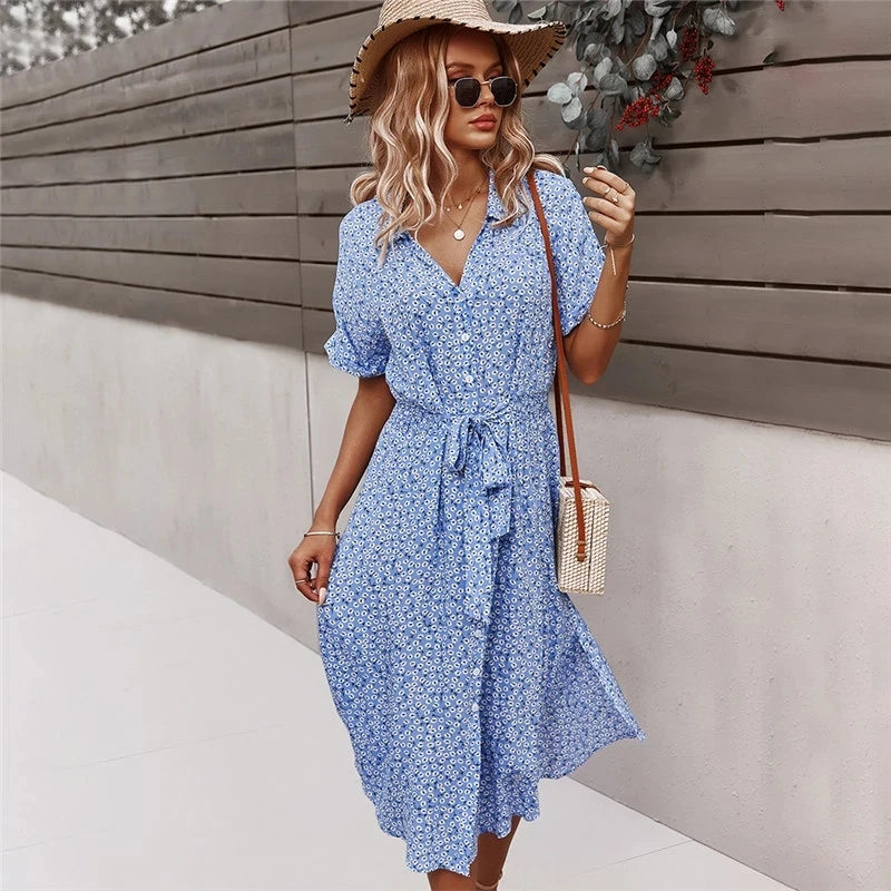 Fashion Summer Women Floral Print Dress 2024