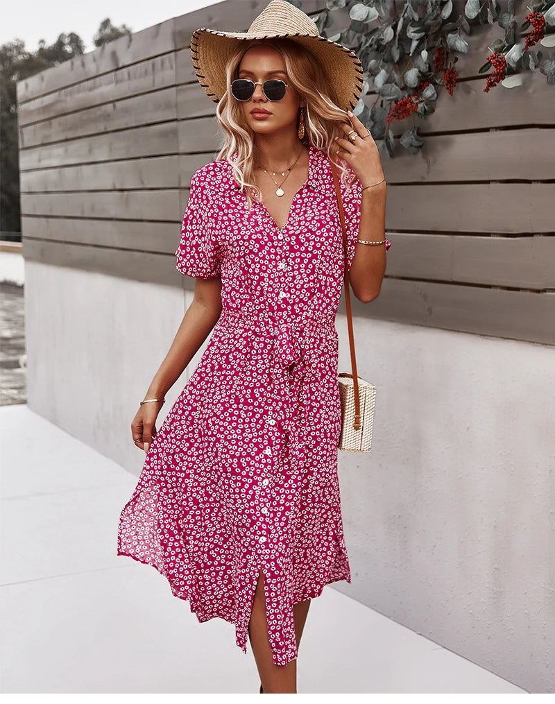 Fashion Summer Women Floral Print Dress 2024