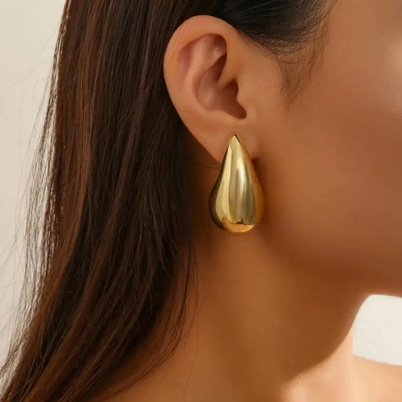 Fashion 2024 New Plate Gold Color Chunky Waterdrop Earrings 2024