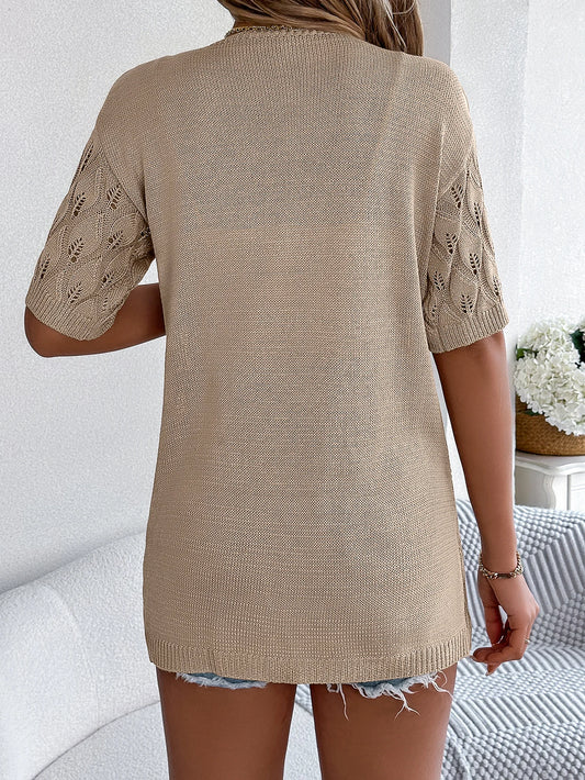 Fashion Elegant Leaf Hollow Short Sleeved Cardigan 2024