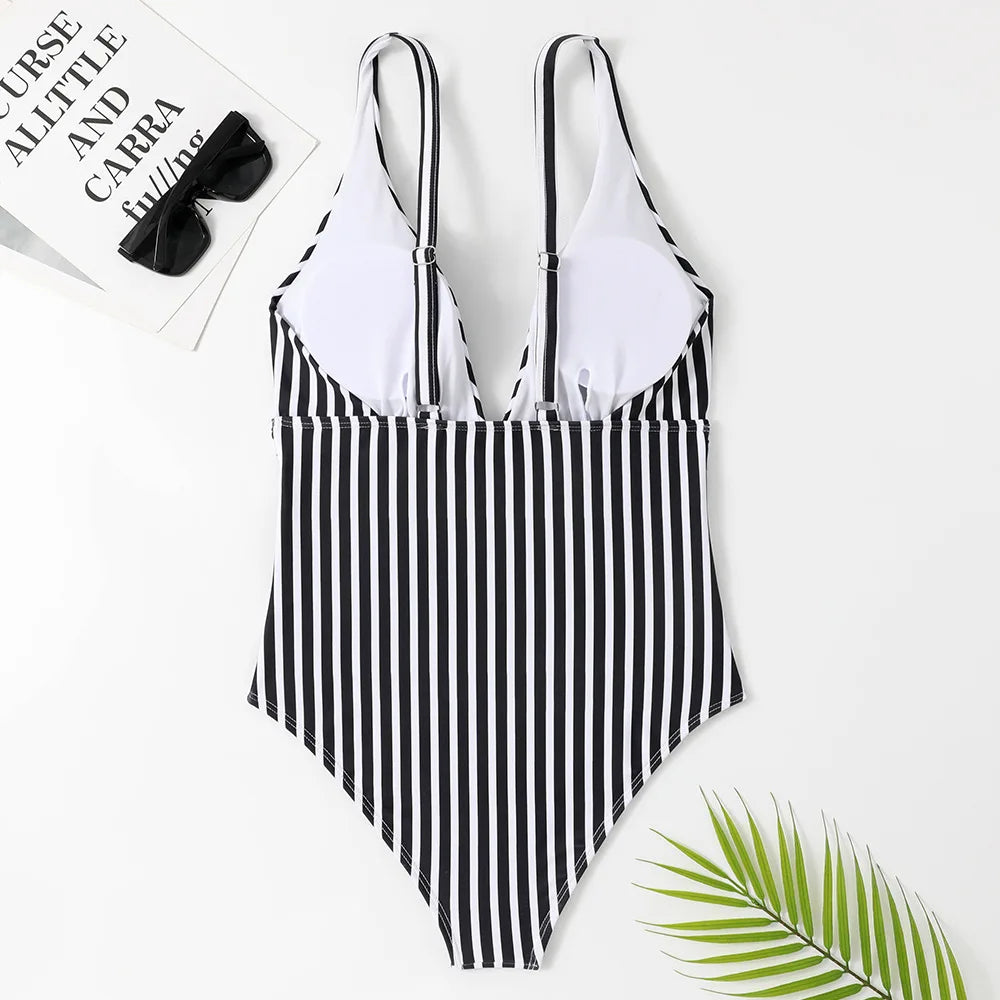 Fashion 2024 New Striped One Piece Swimsuit Vintage