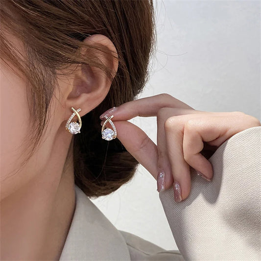 Fashion Cross Stud Earrings Elegant Crystal Jewelry 2024