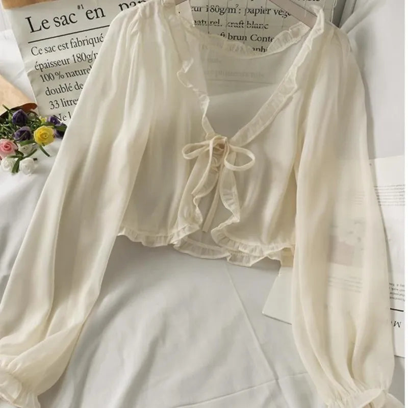 Fashion Women Thin Casual Lace Bow Cardigan 2024