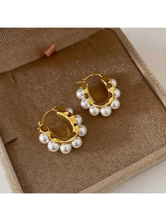 Fashion NEW Elegant Pearl Oval Hoop Earrings 2024