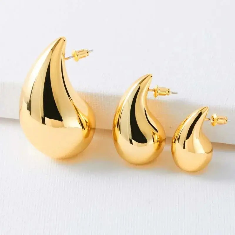 Fashion 2024 New Plate Gold Color Chunky Waterdrop Earrings 2024