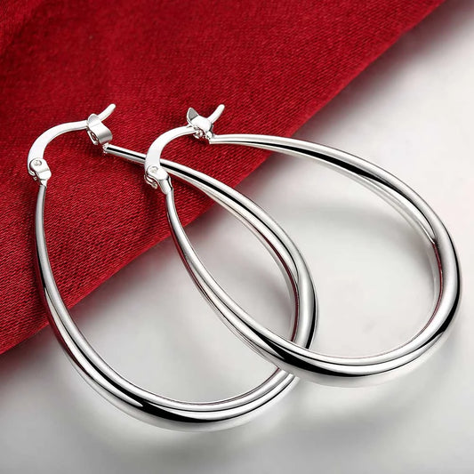 Fashion 925 Sterling Silver 41MM Elegant Smooth Circle Earrings