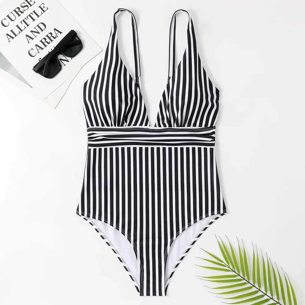 Fashion 2024 New Striped One Piece Swimsuit Vintage