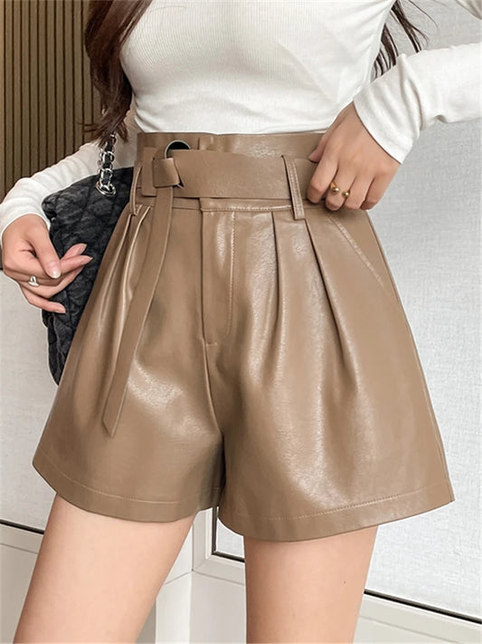 Fashion Women's Leather Shorts with Belt 2024 High Quality