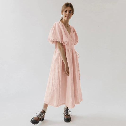 Vintage/Elegant Cotton Puff Dress 2024, color light pink, front angle 